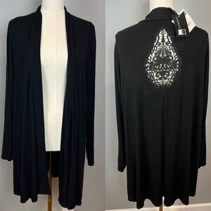Antthony Design Black Duster Open Cardigan Size XL Crochet Cut Out NWT